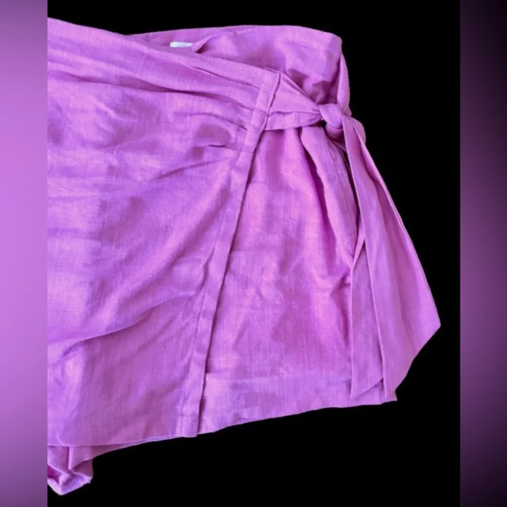 Pink Lily You’re In Luck linen/cottn feel lined skort w sd tie SZ L  Barbiecore
